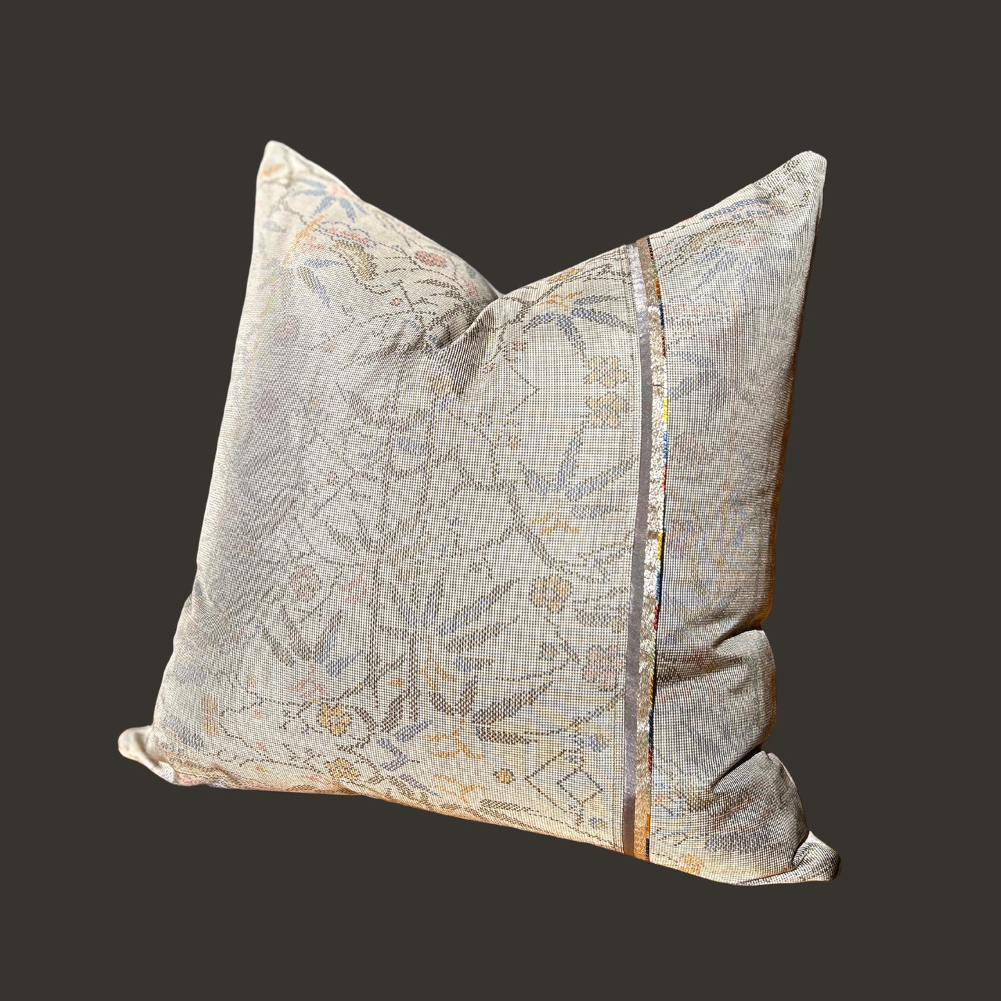 Floral Kimono Silk Pillow Cover with Art Deco Trim