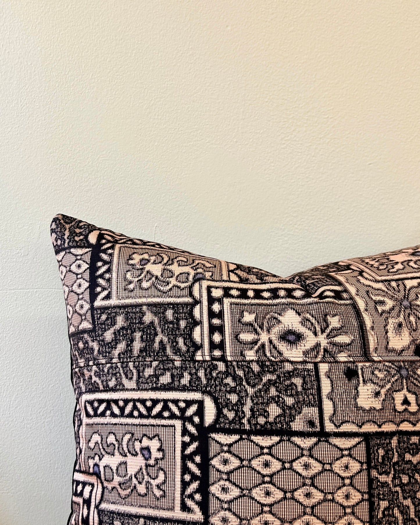 Recycled Kimono Silk Throw Pillow | Black Patchwork on Blush Pink