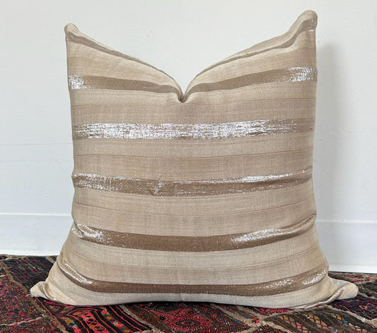Metallic Striped 26" Pillow | Vintage Cotton with Shimmering Silver Stripes