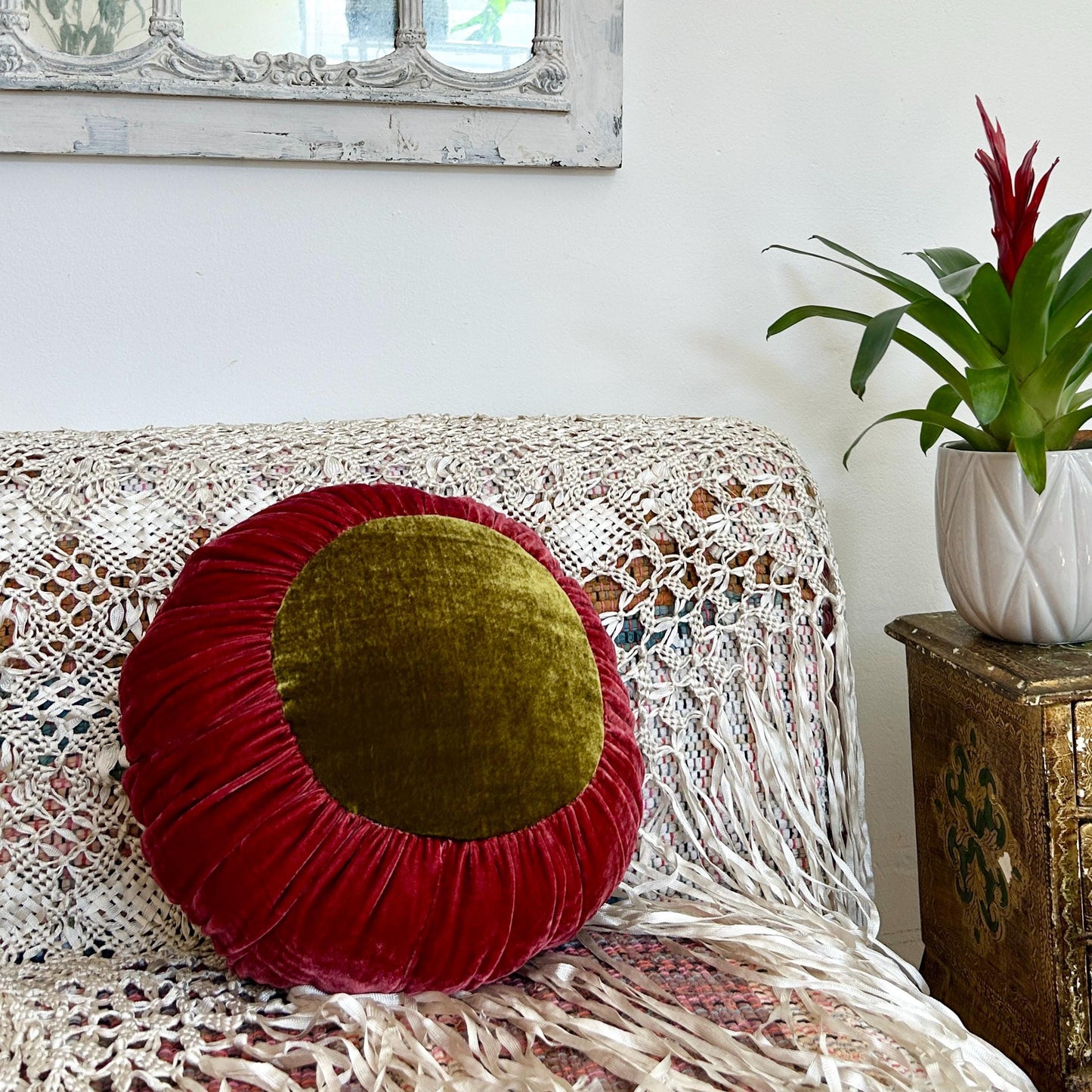 Sun Cushion | Golden Olive & Raspberry