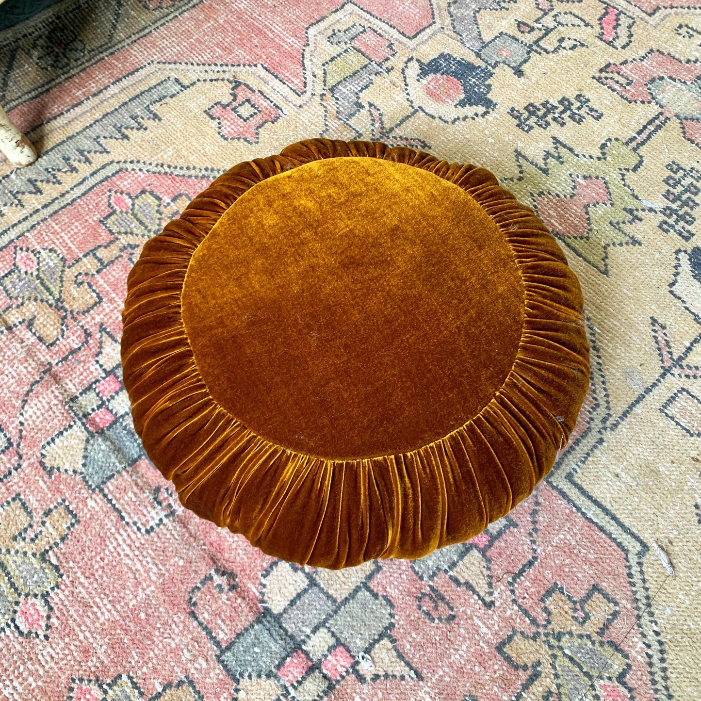 Velvet Throw Pillow - Golden Amber Round Handmade Cushion