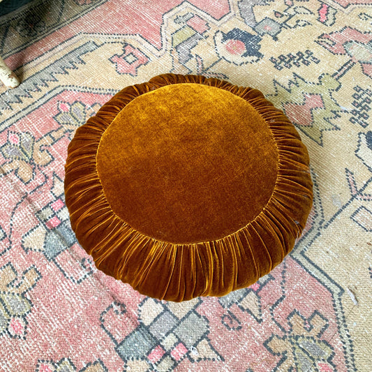 Velvet Throw Pillow - Golden Amber Round Handmade Cushion