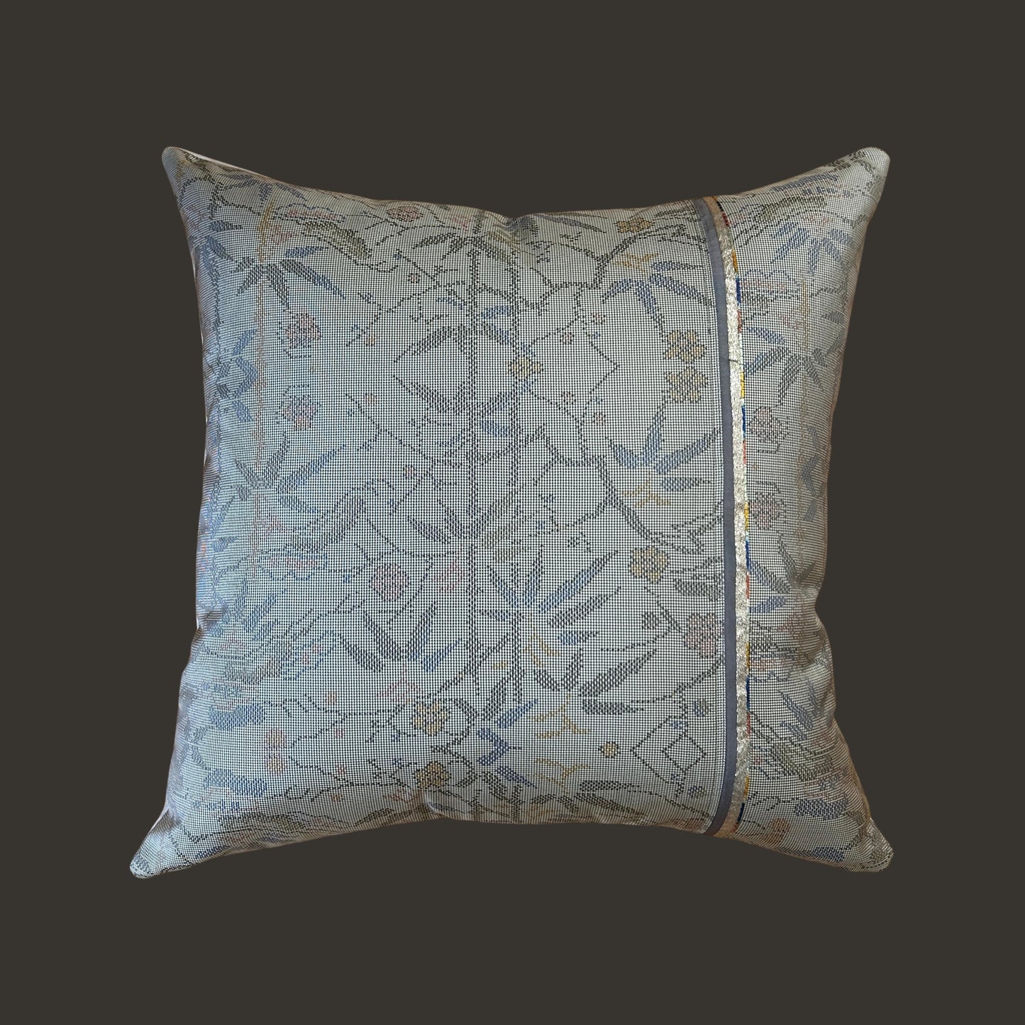Floral Kimono Silk Pillow Cover with Art Deco Trim
