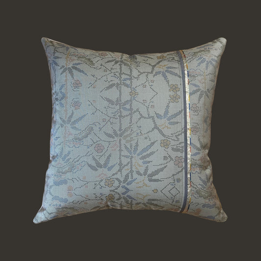 Floral Kimono Silk Pillow Cover with Art Deco Trim