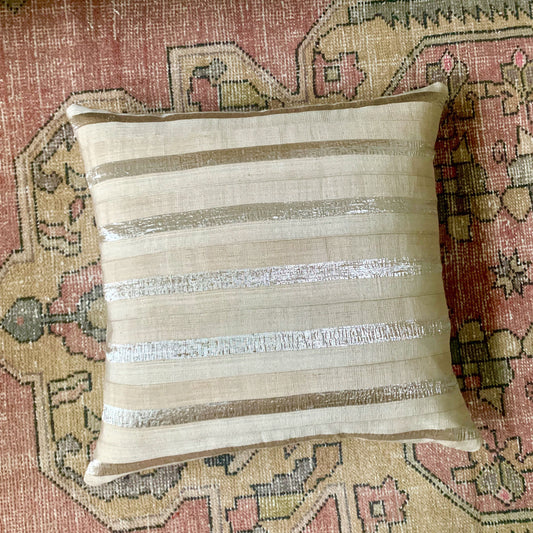 Metallic Striped 26" Pillow | Vintage Cotton with Shimmering Silver Stripes
