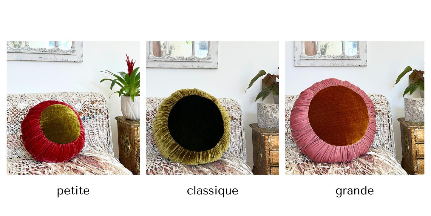 Velvet Throw Pillow - Golden Amber Round Handmade Cushion