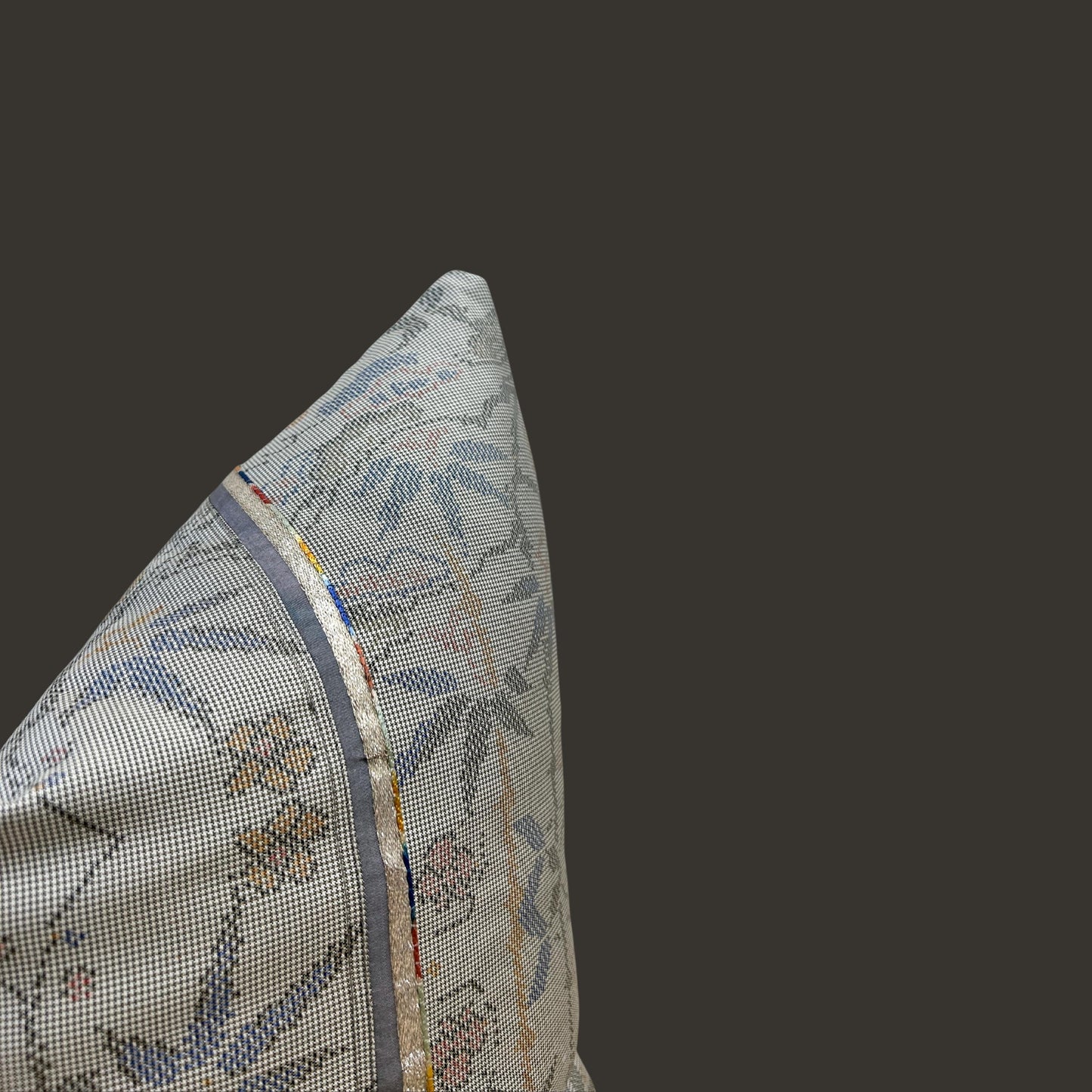 Floral Kimono Silk Pillow Cover with Art Deco Trim