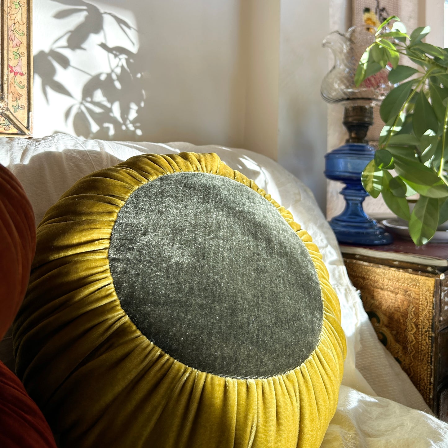 Chartreuse + Dark Olive Sun Cushion