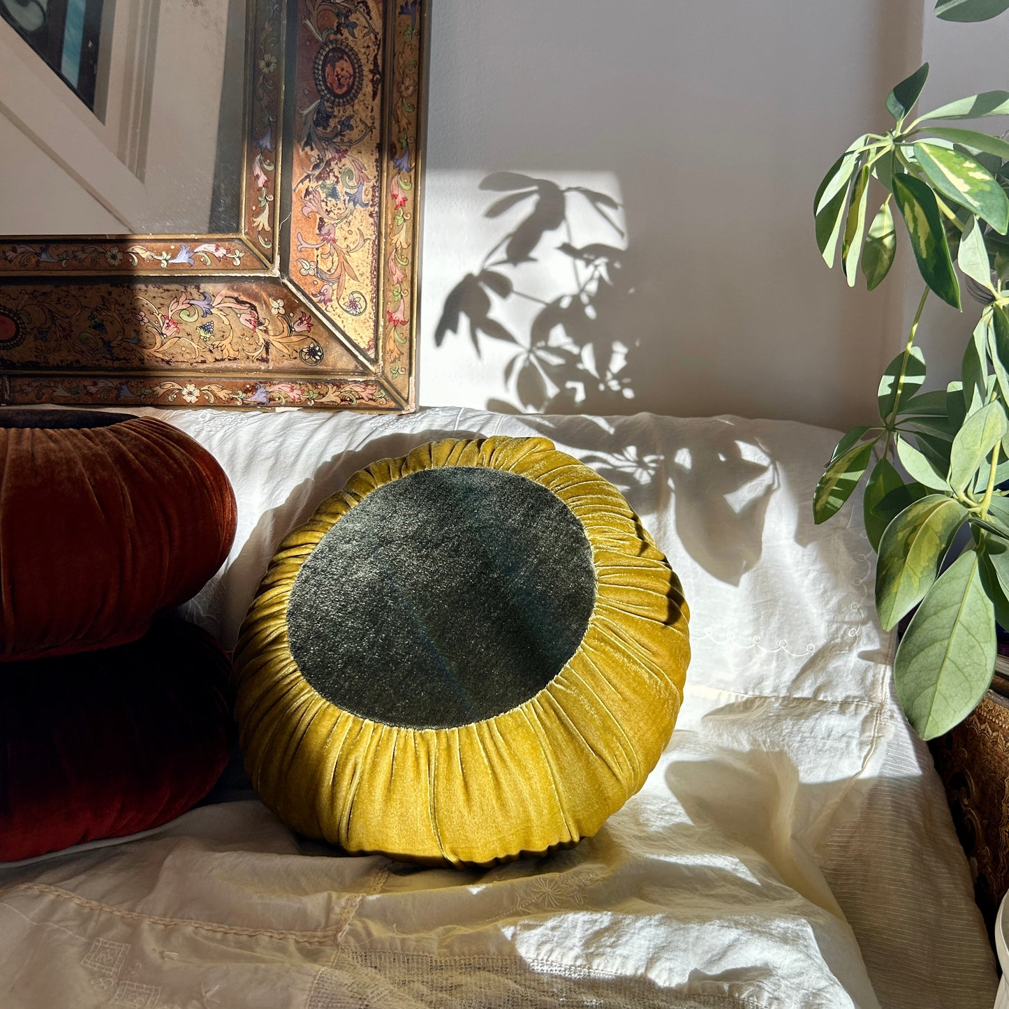 Chartreuse + Dark Olive Sun Cushion