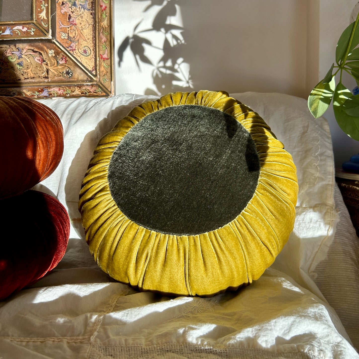 Chartreuse + Dark Olive Sun Cushion