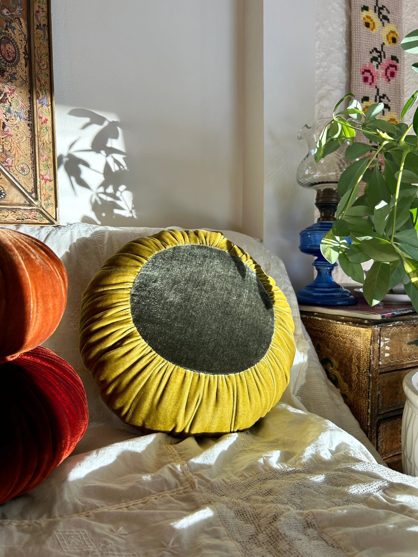 Chartreuse + Dark Olive Sun Cushion