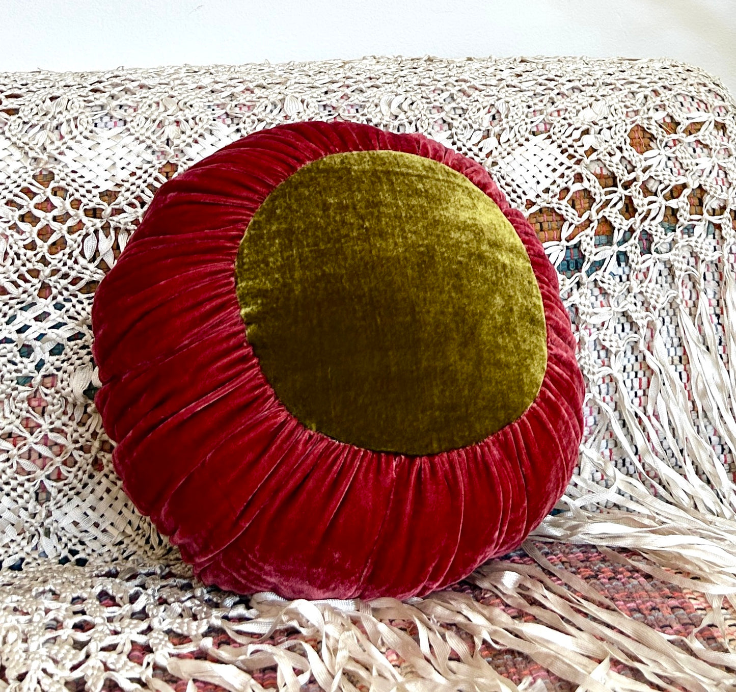 Sun Cushion | Golden Olive & Raspberry