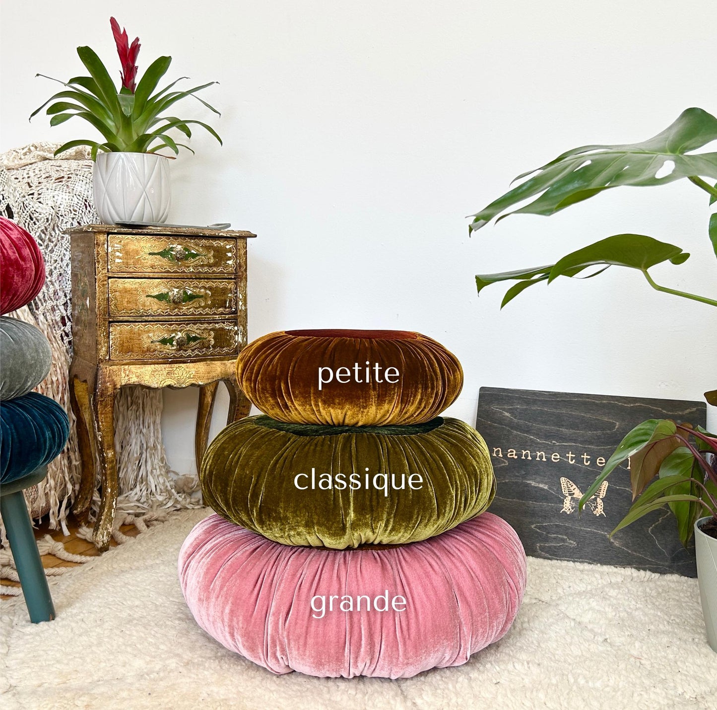 Velvet Throw Pillow - Golden Amber Round Handmade Cushion