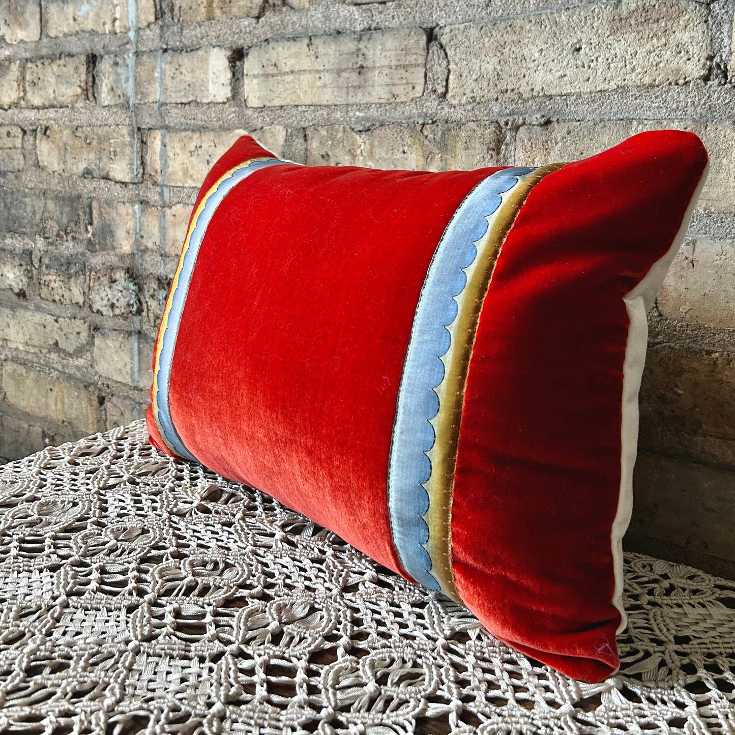 Luxe Silk Velvet Decorative Pillow with Antique French Trim