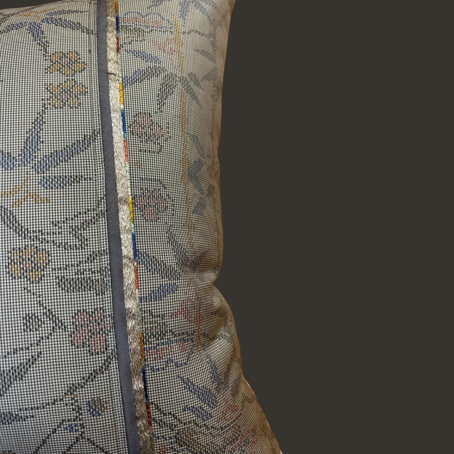 Floral Kimono Silk Pillow Cover with Art Deco Trim