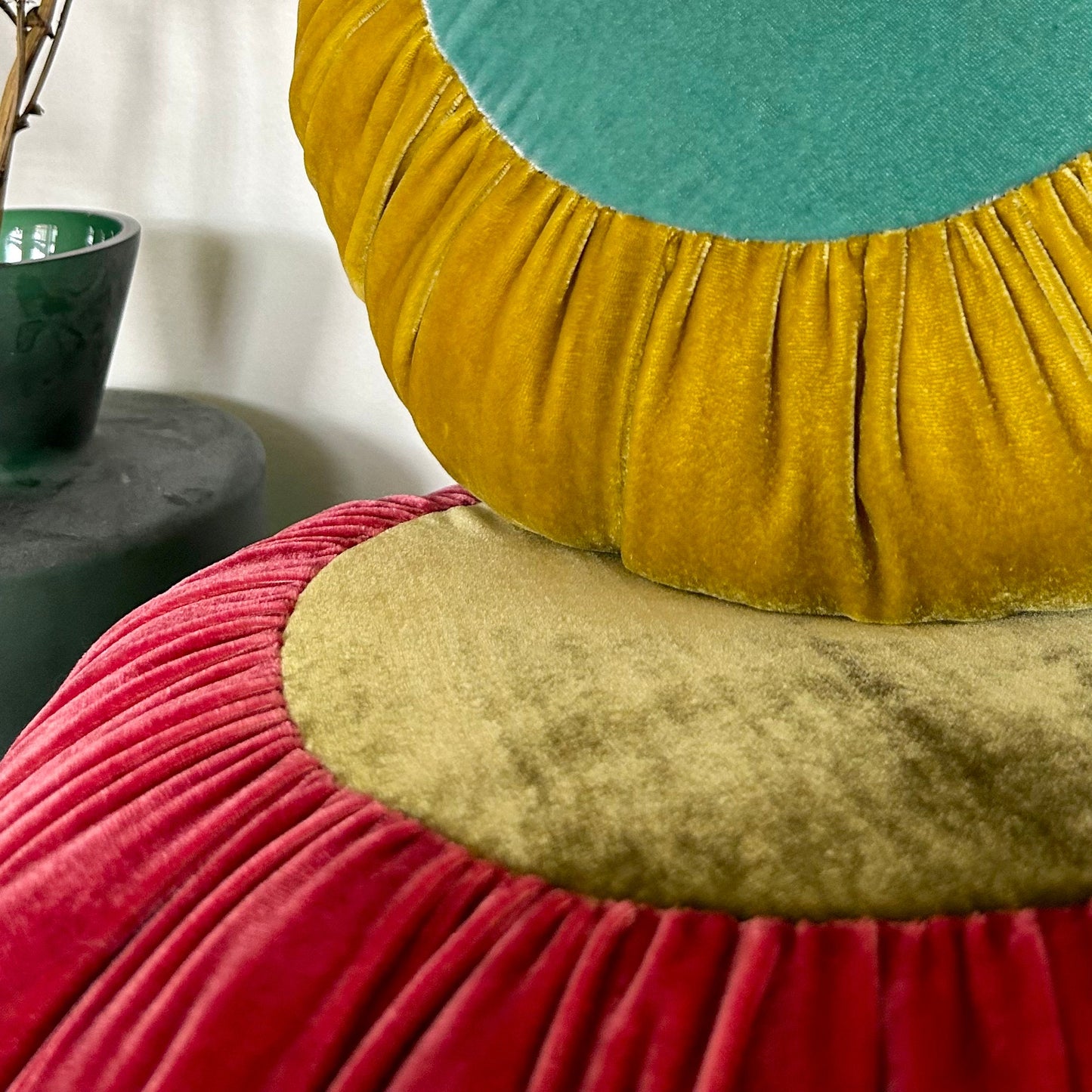 Sun Cushion | Golden Olive & Raspberry