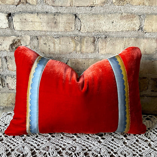 Luxe Silk Velvet Decorative Pillow with Antique French Trim